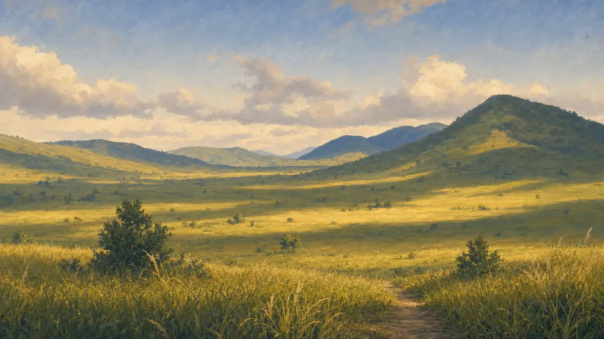 Ilustrasi padang rumput Savana Pangonan di Dieng Kulon